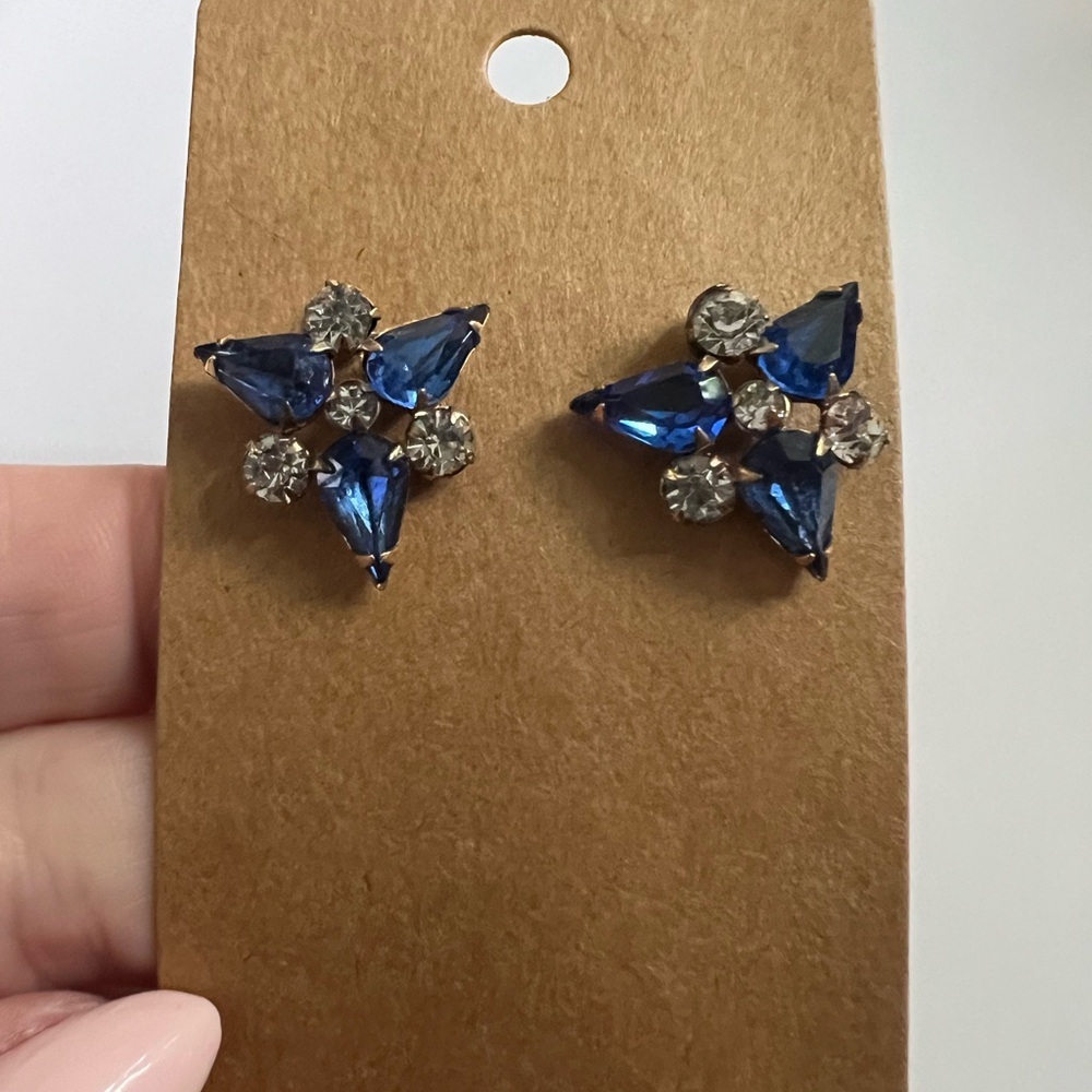 Vintage Blue & Crystal Gemstone Women's Earrings